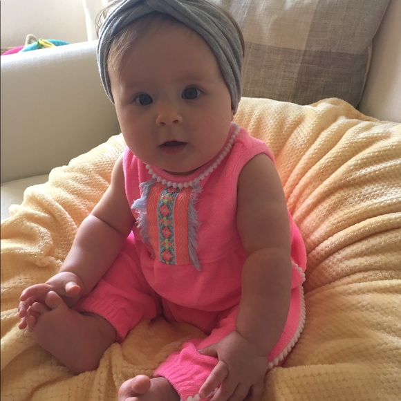 Baby girls neon pink terry cloth romper - Picture 4 of 4